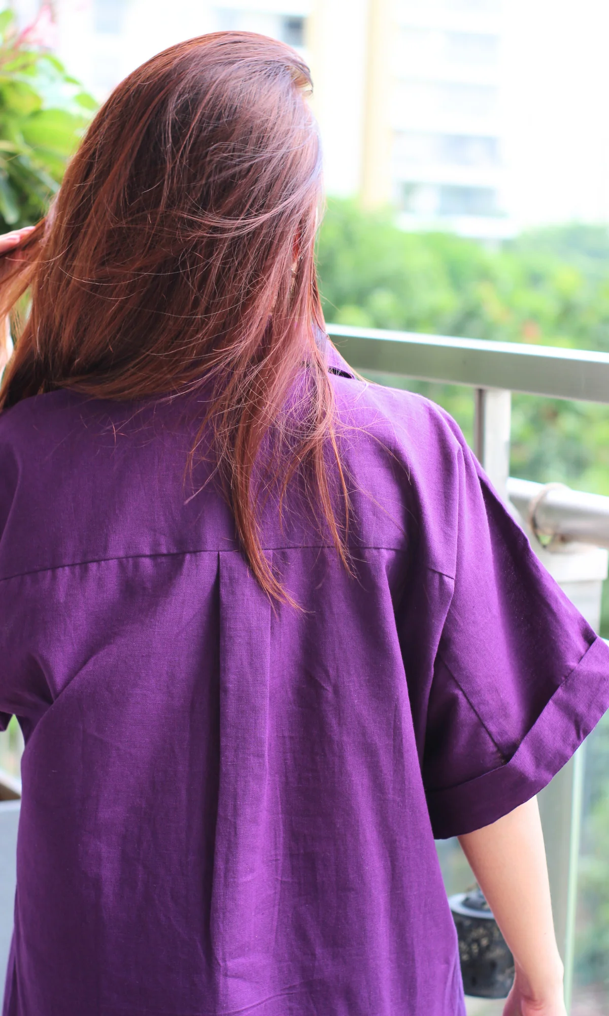 Purple Raga Contrast Thread Shirt Style Cotton Flex Coord - Image 4
