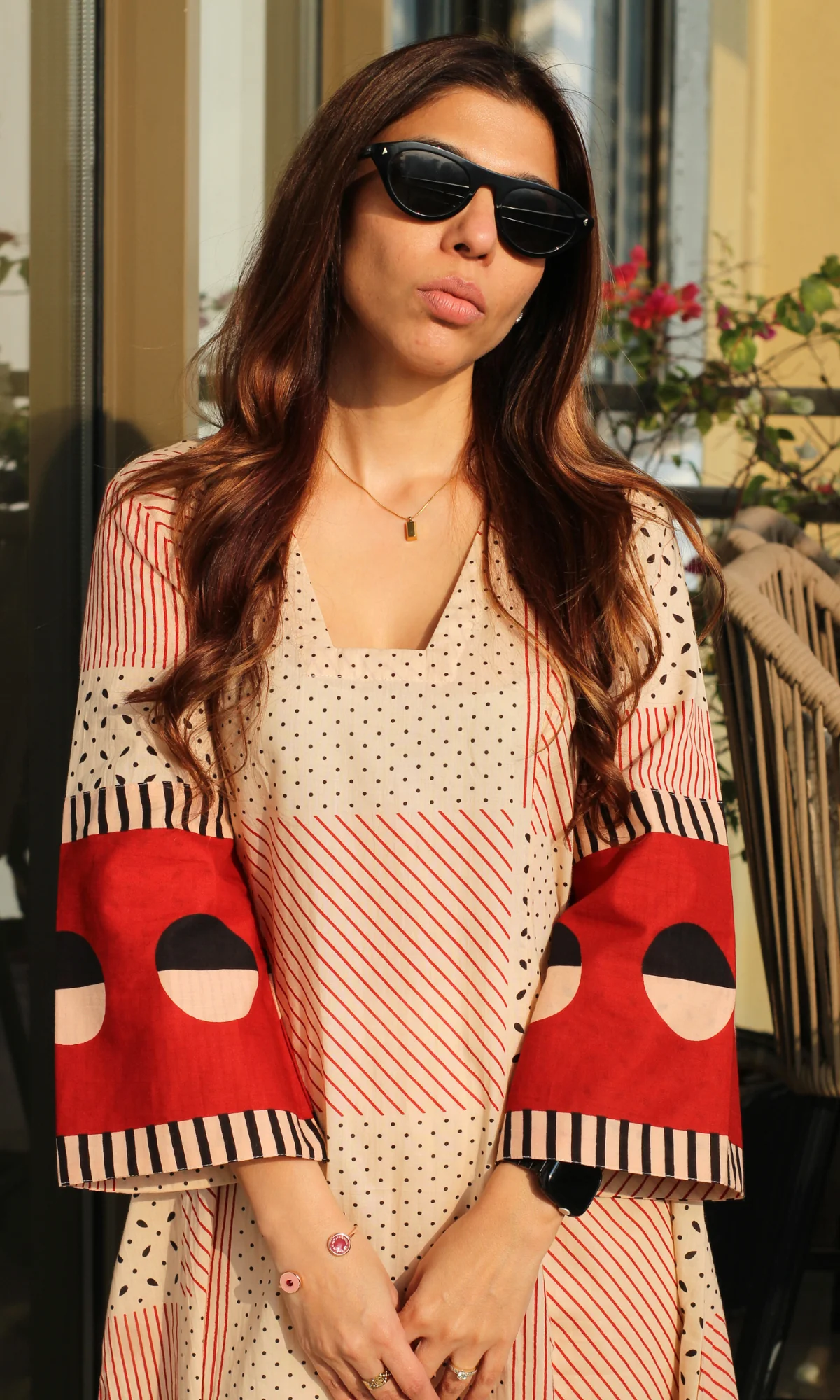Reya Red Geometric Print Kali Kurta & Cotton Pants - Image 3
