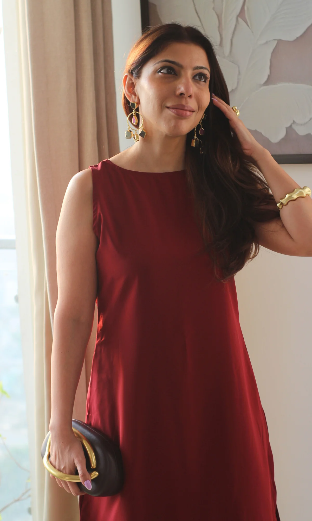 Ruby Glossy Boat Neck Kurta with Farshi Salwaar - Image 5